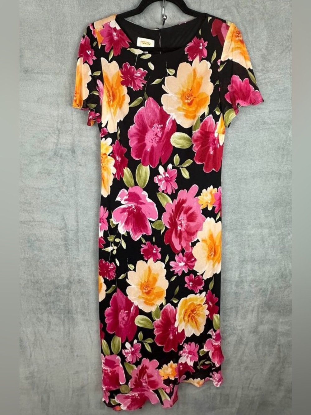 Vintage Talbots Dress Womens 14 Pink Floral 100% Silk Maxi Asymetrical Ruffle